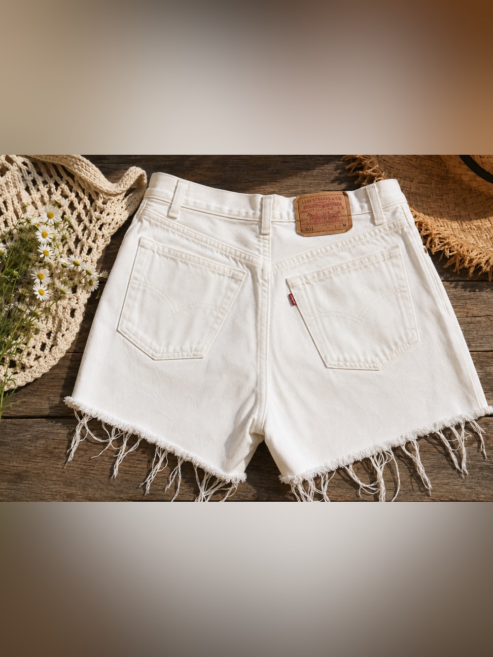 Vintage 80s 90s Levi’s 501 White Cut Off Shorts USA Made Button Fly 30W - Picture 1 of 11